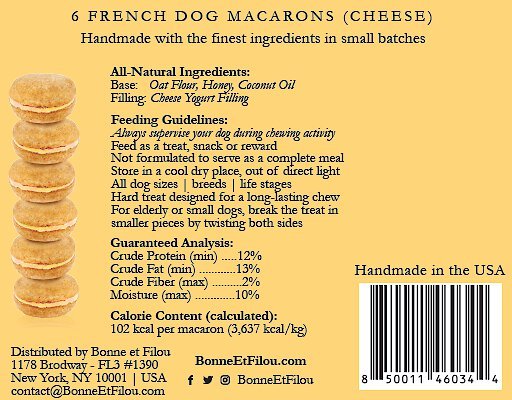 Bonne et Filou Strawberry All-Natural Handmade Macaron Dog Treats， 6 count