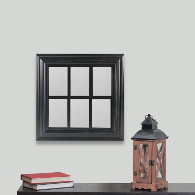 Black Contemporary Square Windowpane Wall Mirror