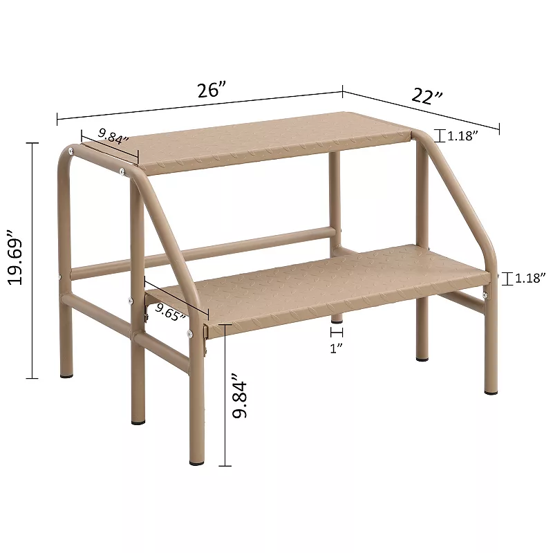 eHemco Heavy-Duty Metal 2 Steps Stool， 19.69 Inches， Industrial Yellow