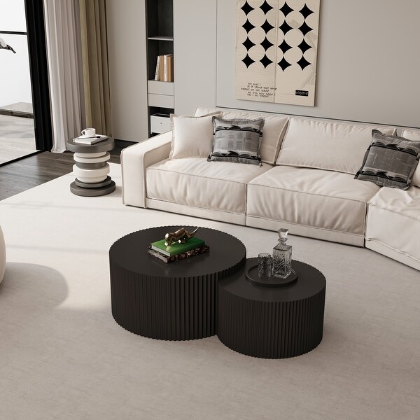 Vertical Stripe Design Nesting Coffee Table Set for Living Room