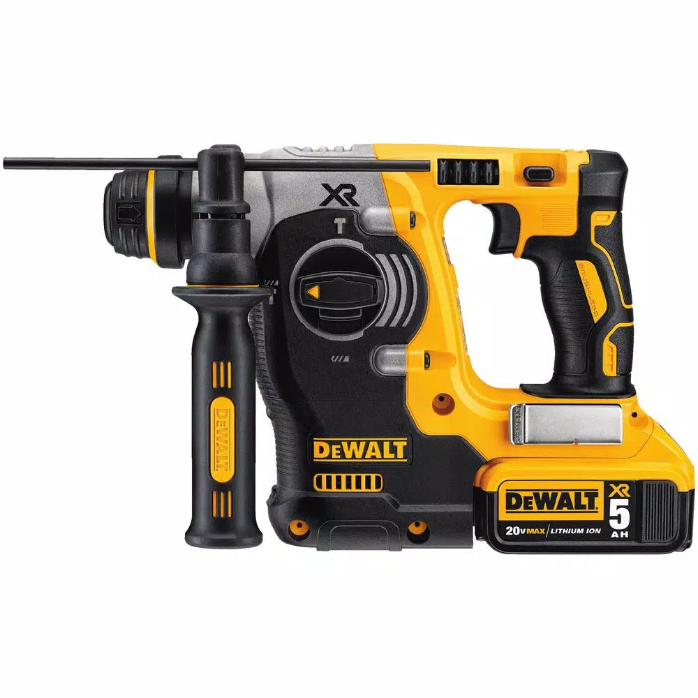 DEWALT 20-Volt MAX XR Brushless 1 in. SDS Plus L-Shape Rotary Hammer， (2) 20-Volt 5.0Ah Batteries and 1/4 in. Impact Driver and#8211; XDC Depot