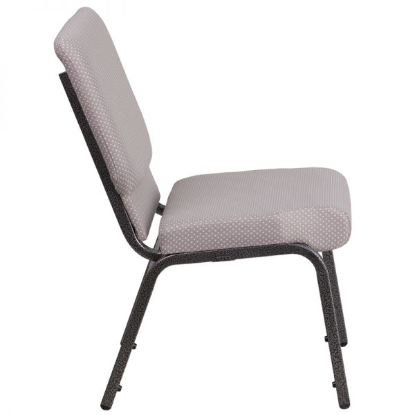 Flash Furniture HERCULES Series 18.5''W Gray Dot Fabric Stacking Church Chair with 4.25'' Thick Seat - Silver Vein Frame