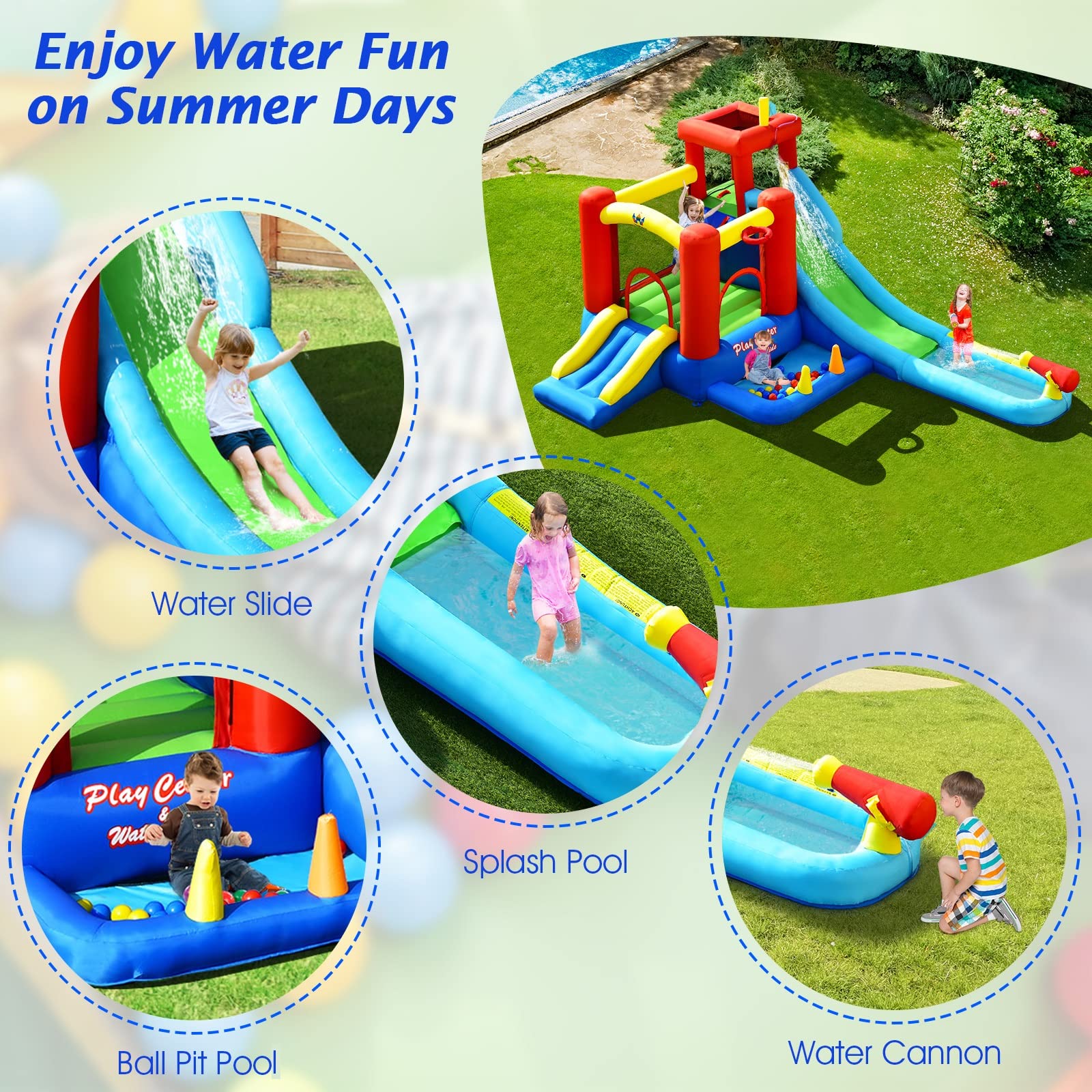 Costzon Inflatable Water Slide, 9 in 1 Giant Kids Water Slide Bounce Castle Combo