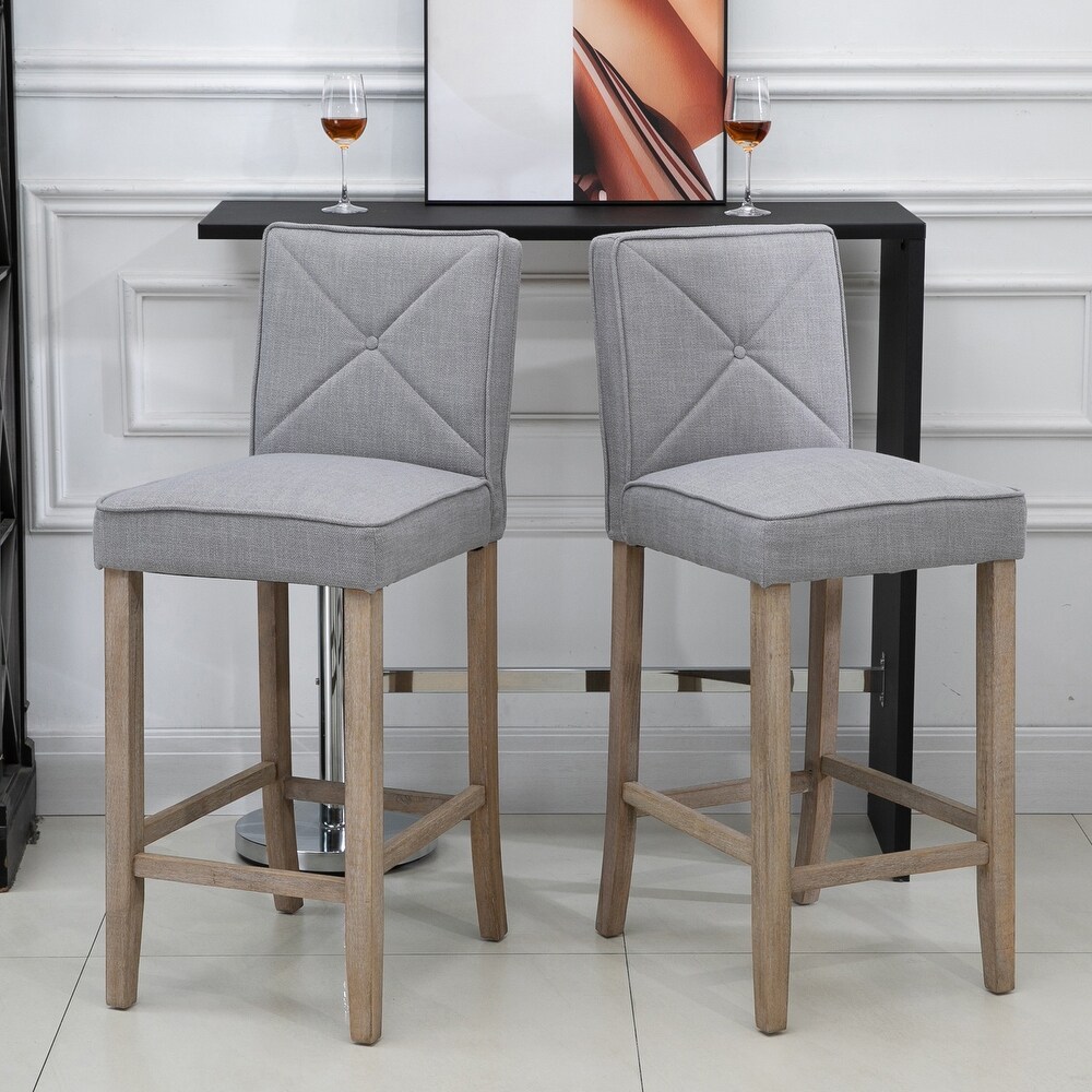 HOMCOM 2 Piece Bar Height Barstools Chair with Convenient Build In Footrest  Solid Wood Legs    Stylish Modern Decor