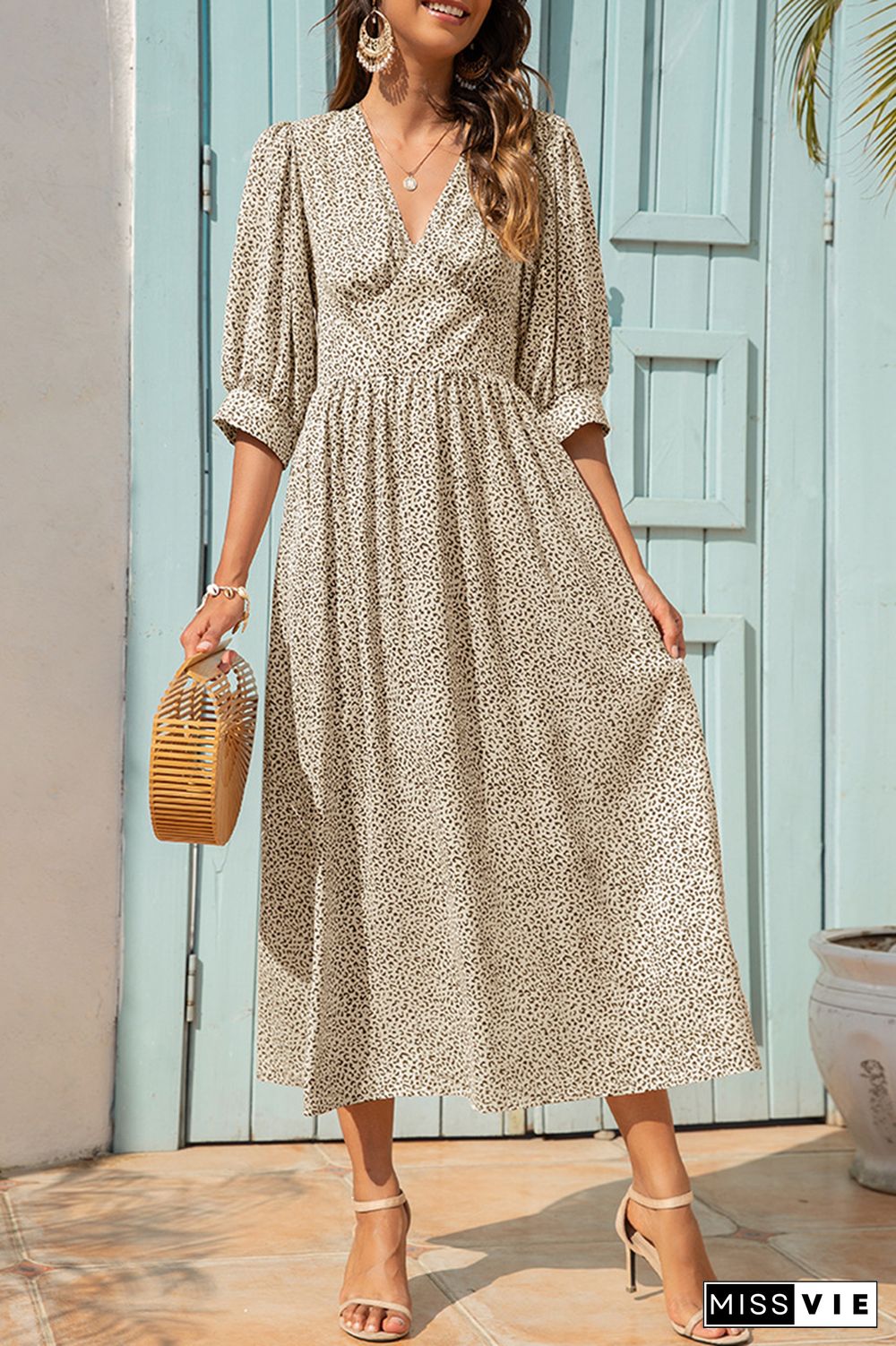 Elegant Floral  Fold V Neck A Line Dresses