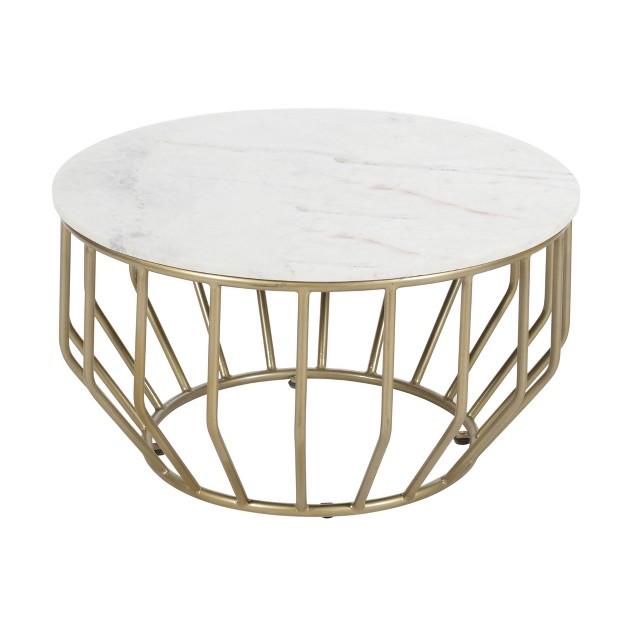 Beckham Contemporary Marble Round Coffee Table With Gold Powder Coated Base White gray Treasure Trove Accents