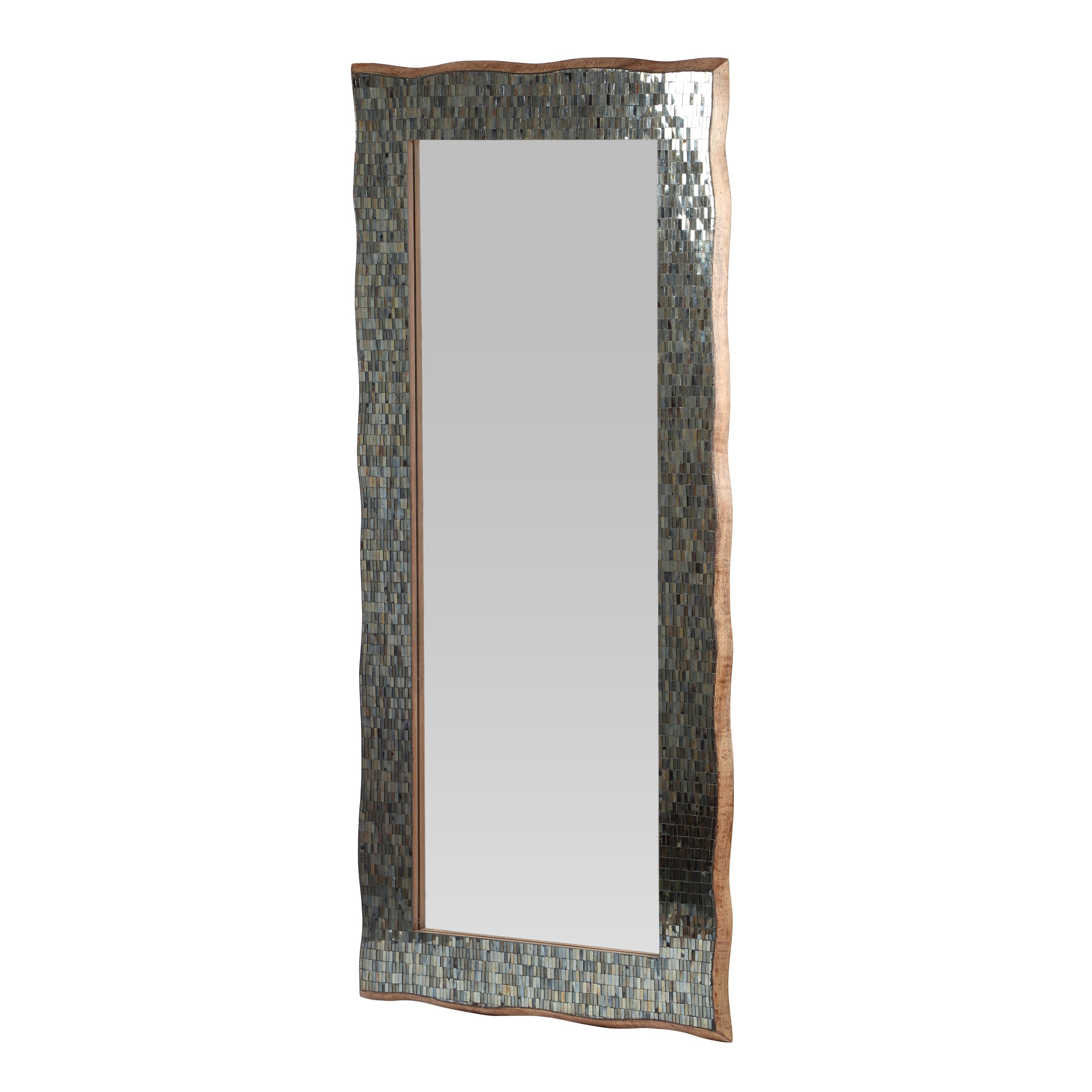 Farmdale Boho Handcrafted Rectangular Mosaic Wall Mirror, Golden Brown