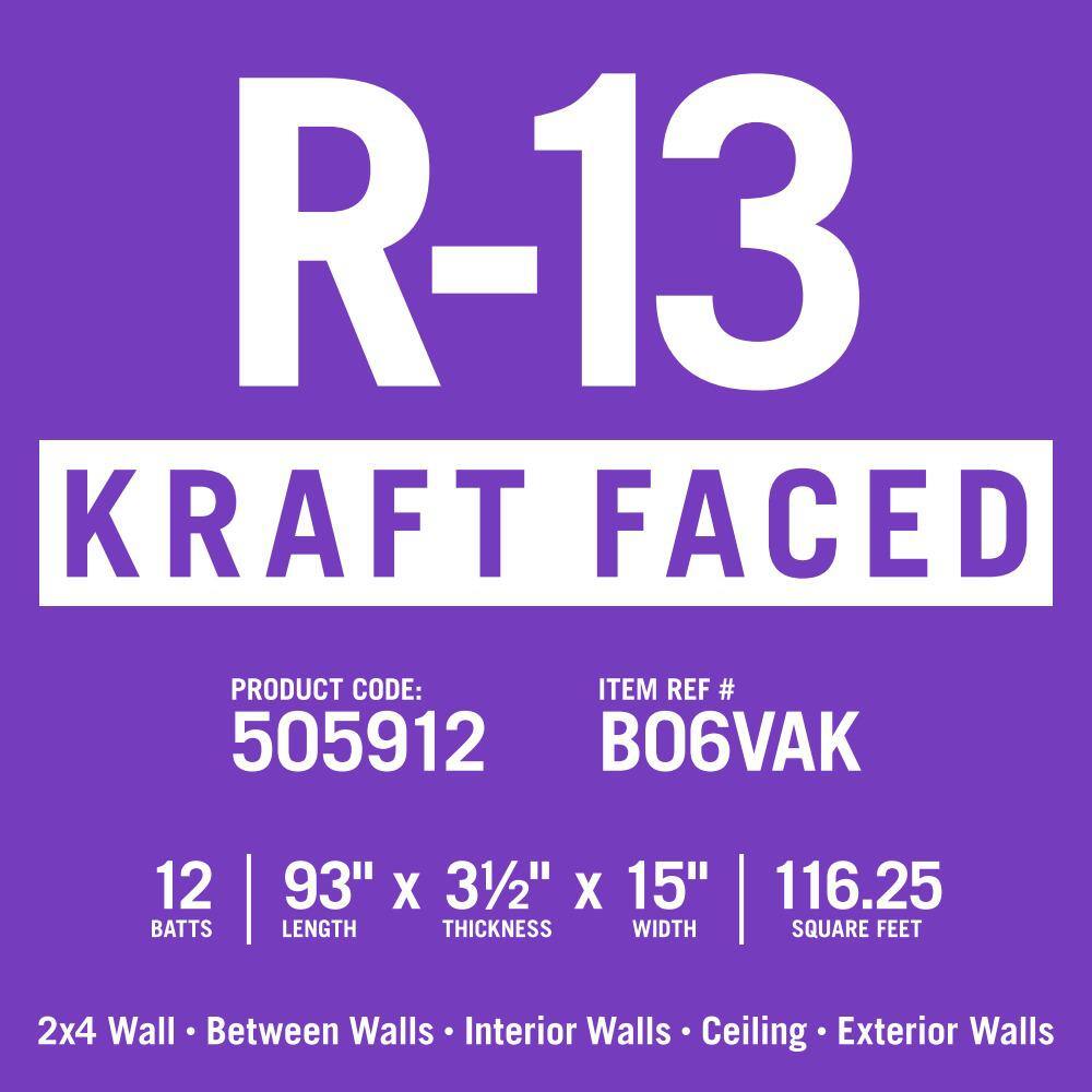 Knauf Insulation R-13 EcoBatt Kraft Faced Fiberglass Insulation Batt 3-12 in. x 15 in. x 93 in. 505912