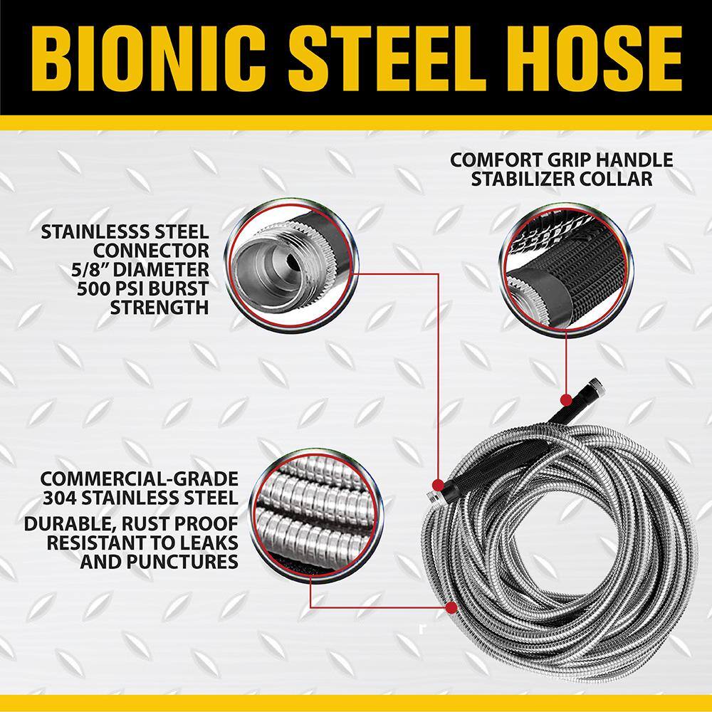 Bionic Steel 58 in. Dia. x 100 ft. Heavy-Duty Stainless Steel Garden Hose 1584