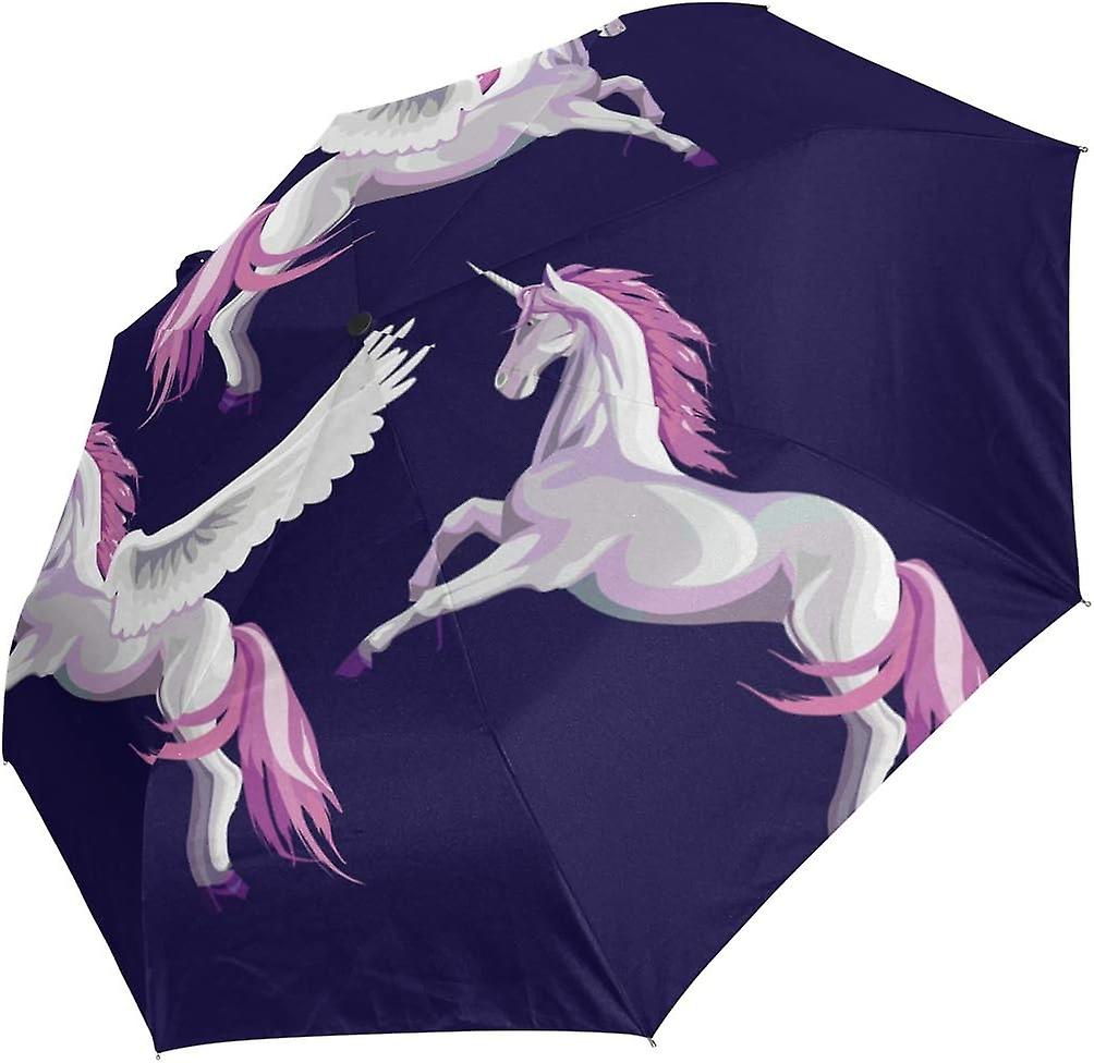 Travel Umbrella Automatic Windproof Foldable Umbrella Three Pink Unicorns