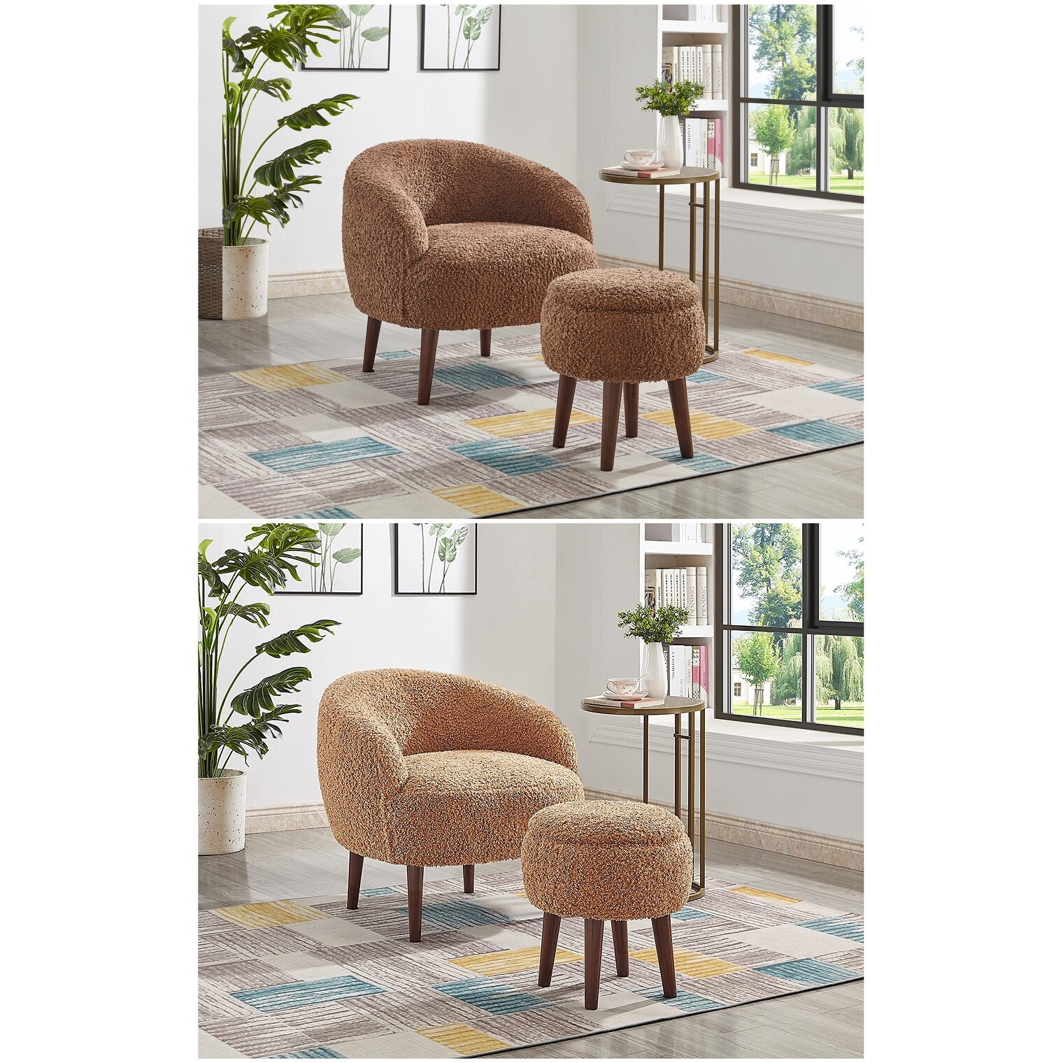 GTU Furniture Modern Barrel Teddybear Plush Accent/Side Chair with Storage Ottoman for Bedroom Living room set