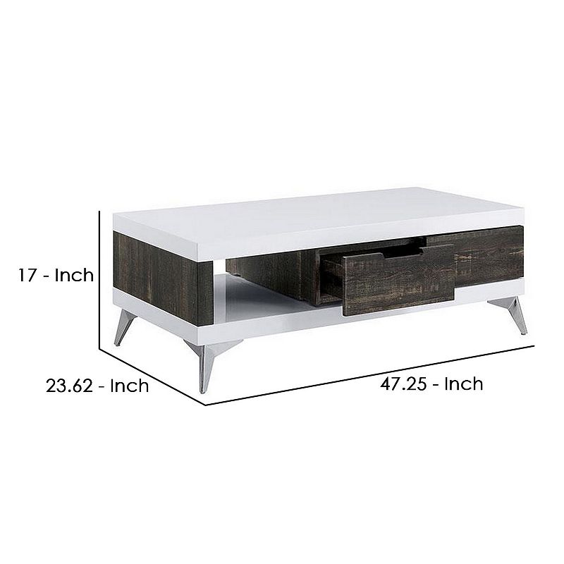 Two Tone Coffee Table with Open Shelf， White and Brown