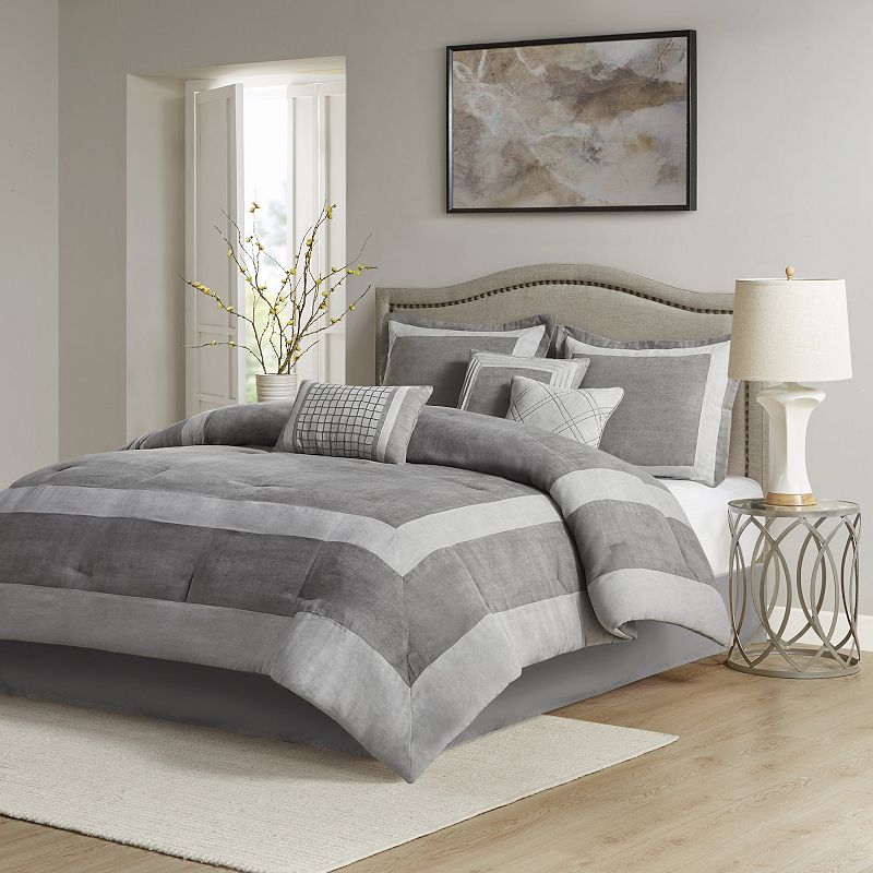 Madison Park William 7-Piece Faux Suede Comforter Set with Throw Pillows