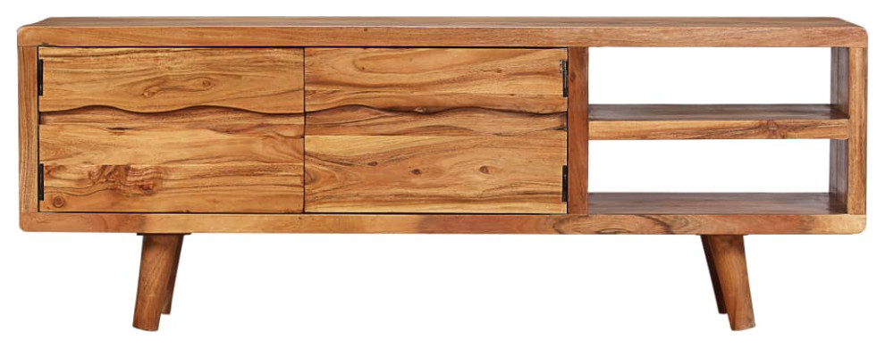 vidaXL TV Stand TV Unit Sideboard Cupboard with Carved Doors Solid Acacia Wood   Midcentury   Entertainment Centers And Tv Stands   by vidaXL LLC  Houzz