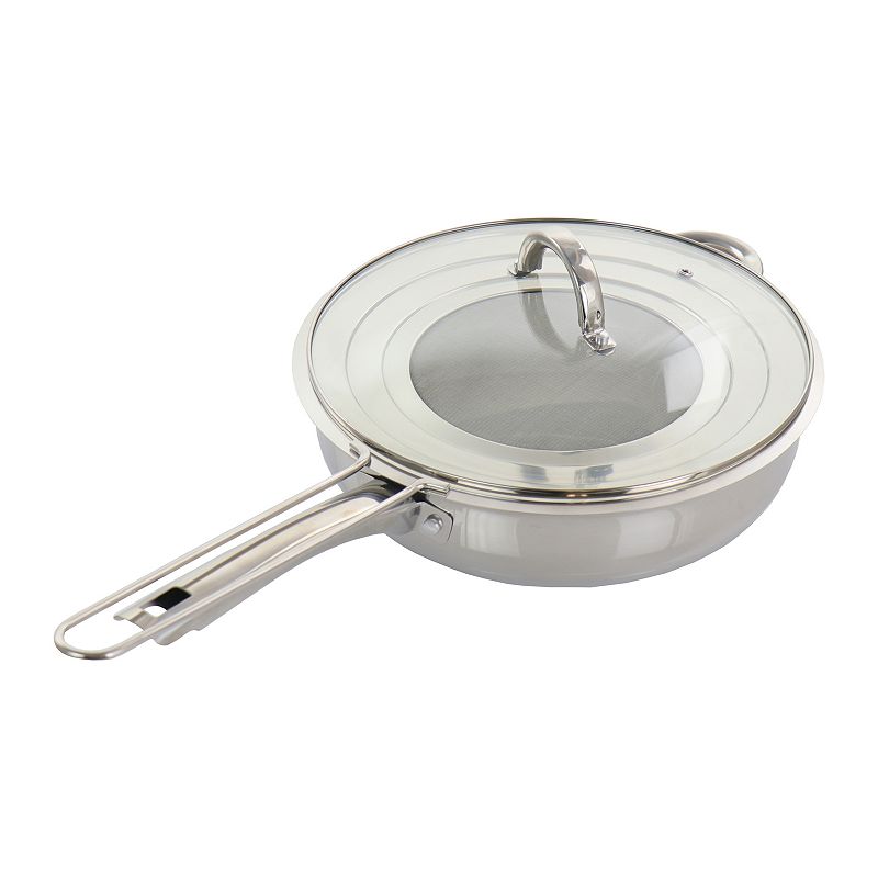 Oster Cocina Sangerfield 3 Piece 4 Quart Stainless Steel Saute Pan with Lid and Splatter Guard