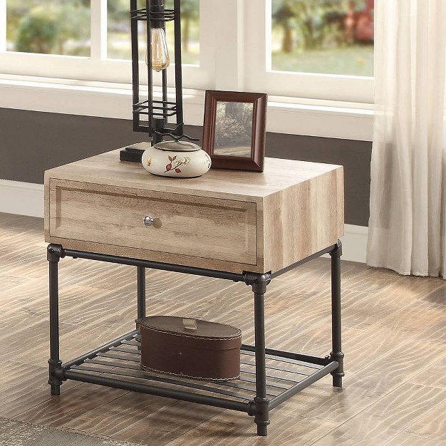 Drawer And 1 Tier Shelf Accent Tables Oak And Sandy Black Acme Furniture