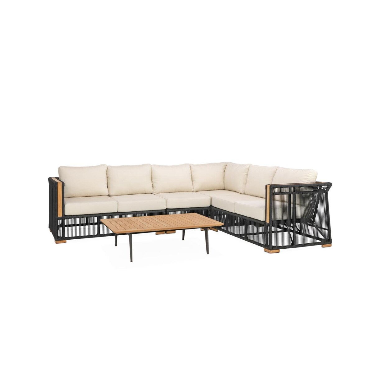 Signature Willow Bay Olefin Rope and Teak Patio Sectional Set