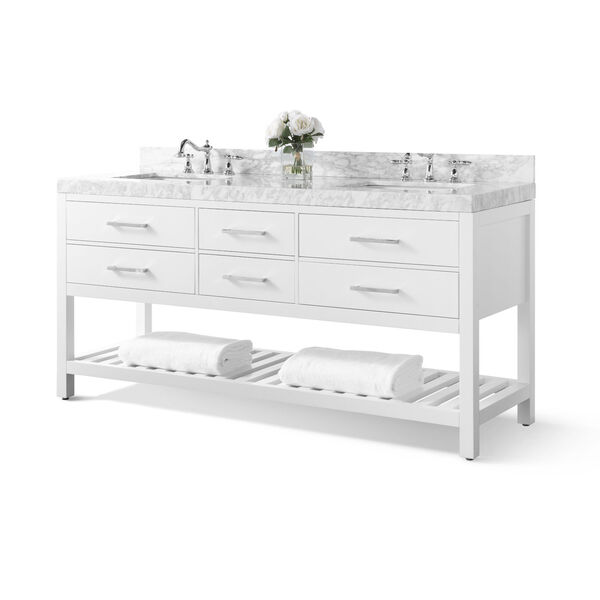 Elizabeth White 72-Inch Vanity Console with Mirror and Gold Hardware