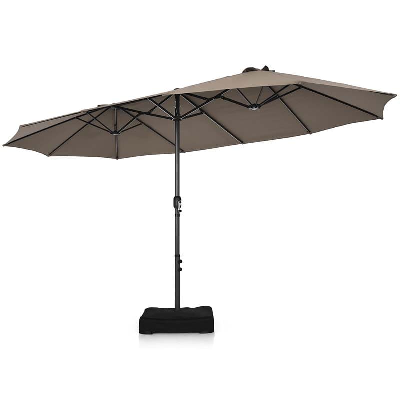 15FT Double-Sided Twin Patio Umbrella with Base & Crank System, Extra-Large Cantilever Market Umbrella