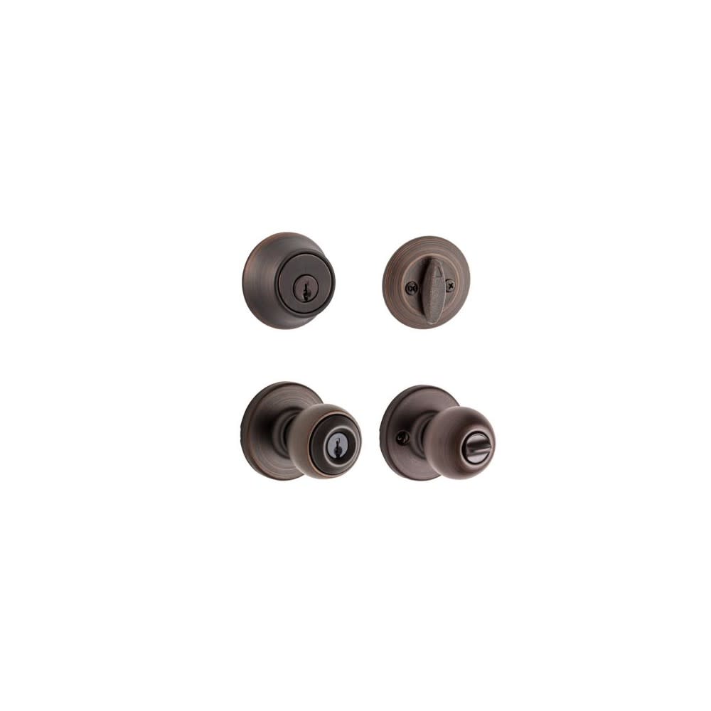 Kwikset Deadbolt Set Bronze Polo Door Knob and Single Cylinder