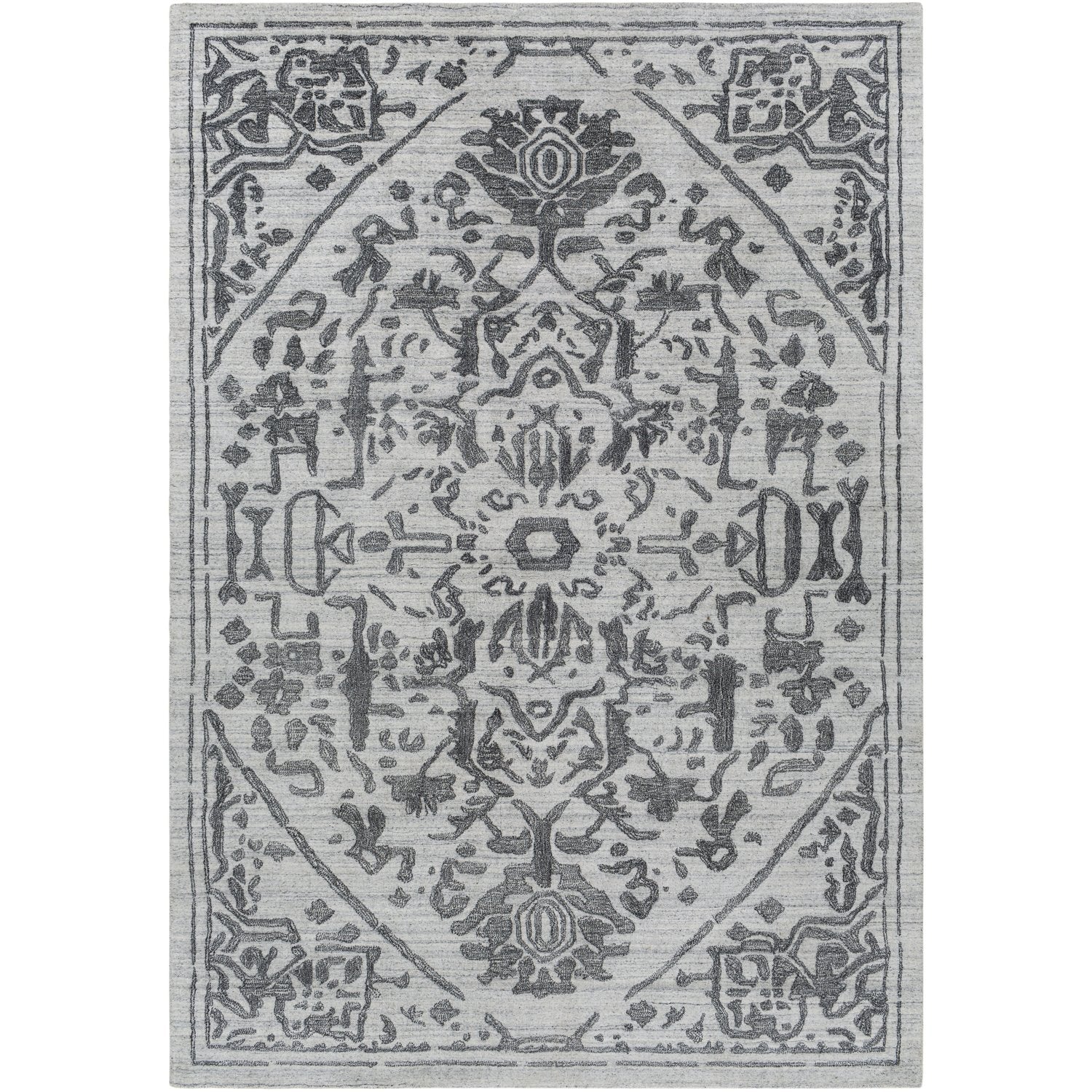 Hightower Hand Knotted Rug in Light Gray, Charcoal