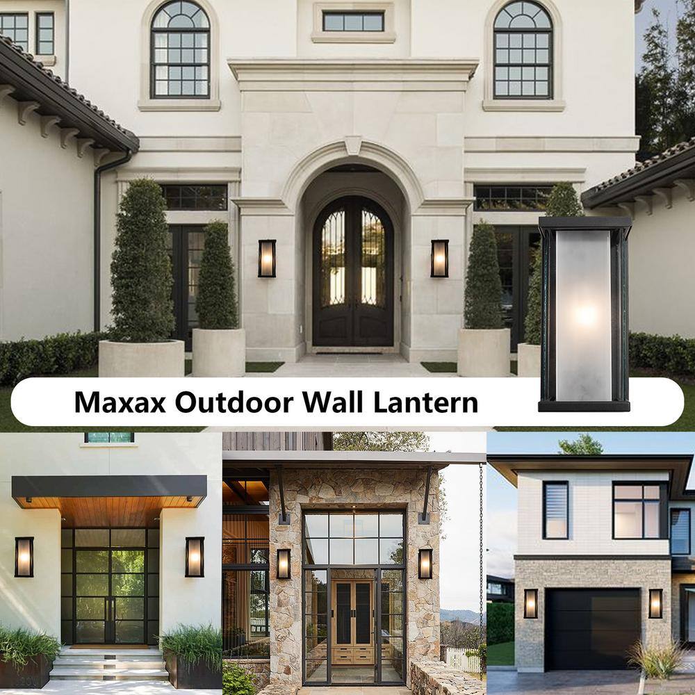 Maxax Montpelier 1-Light Black Hardwired 12.6 in. H Outdoor Sconce Dusk to Dawn Wall Lantern Sconce (2-Pack) 22642W