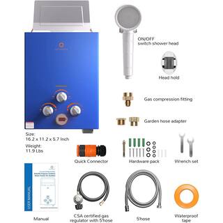 Airthereal 6L 1.58 GPM Outdoor Portable Propane Gas Tankless Water Heater Use for Camping RV and Pet Bath Evenfall series Blue EVF-6BL