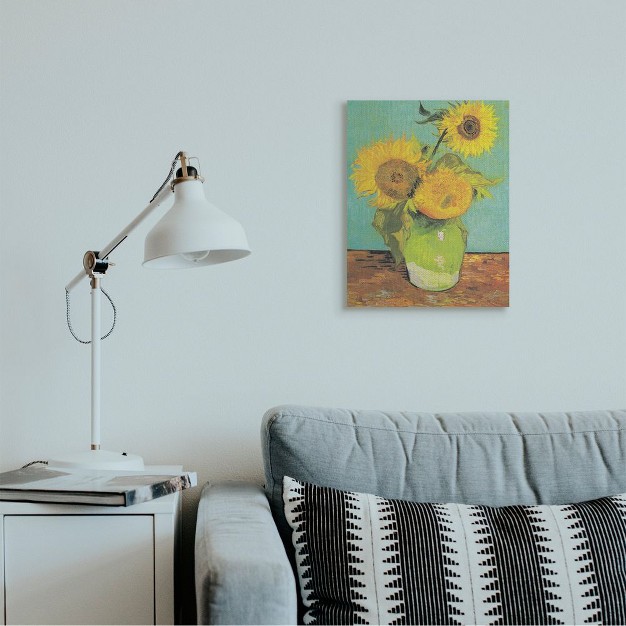 Stupell Industries Traditional Sunflower Painting Over Turquoise Van Gogh