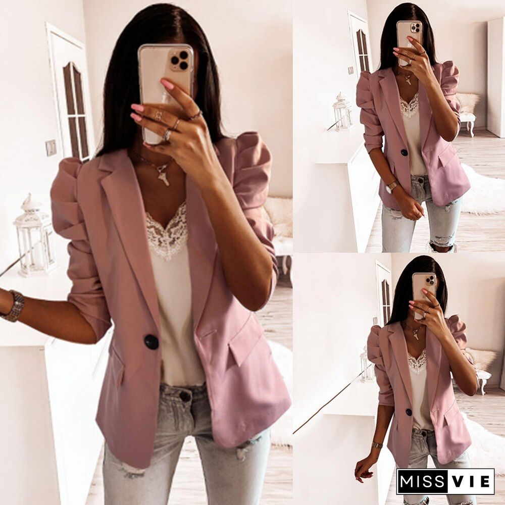 Elegant Office Lady Blazer Jacket Women Spring Autumn Long Sleeve Casual Slim Button Blazers Female Coats Ruffles Fall Suit Coat