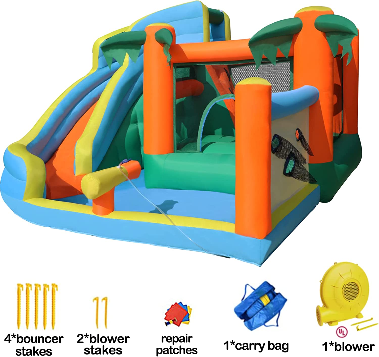 WGIA Inflatable Water Slide,Wet and Dry Inflatable Bounce Housewith Indoor,Bounce House with Slide,Children's Rock Climbing Wall with Blower