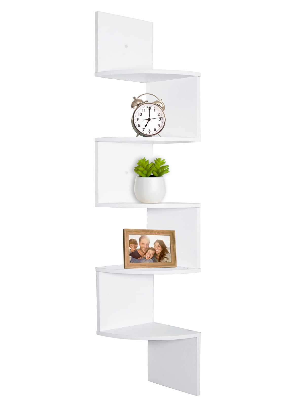 Greenco 5 Tier Wood Floating Wall Mount Corner Shelves White Finish