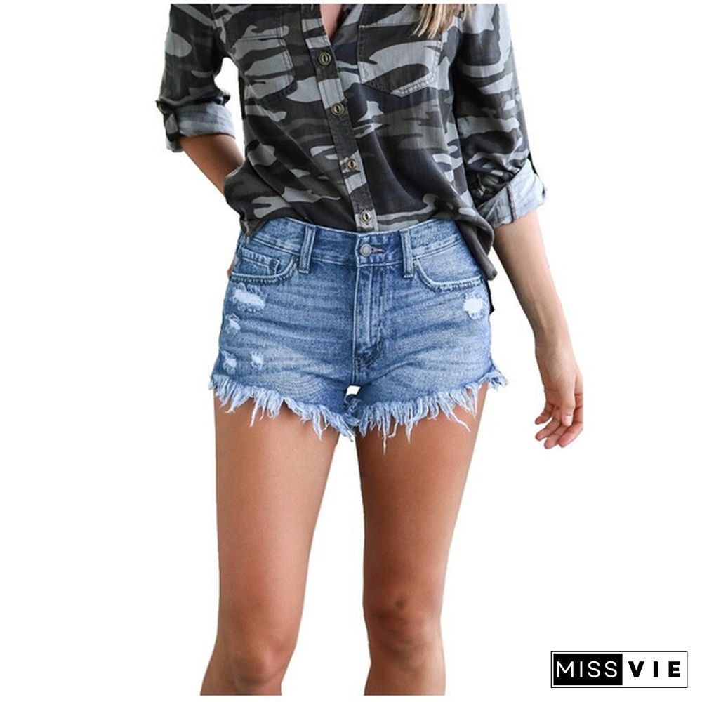 Fashion Women Summer Tassel Denim Shorts High Waist Jeans Short Ladies Skinny Slim Short Pants