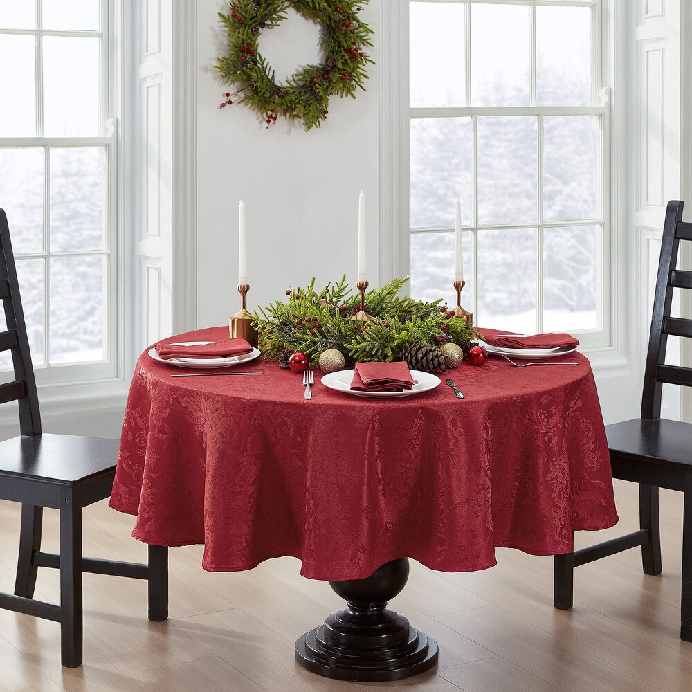 Porch   Den Prahl Jacquard Poinsettia Tablecloth