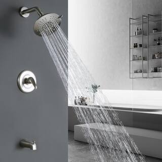 Tomfaucet Single Handle 2-Spray Tub and Shower Faucet 3.5 GPM with 6 in. Rain Shower Head in Brushed Nickel (Valve Included) TFB1011BN