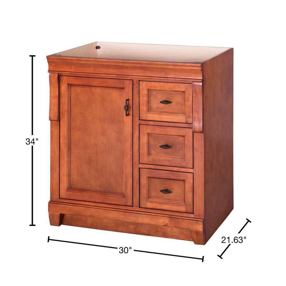 Home Decorators Collection Naples 30 in W x 2163 in D Vanity Cabinet Only in Warm Cinnamon with Right Hand Drawers