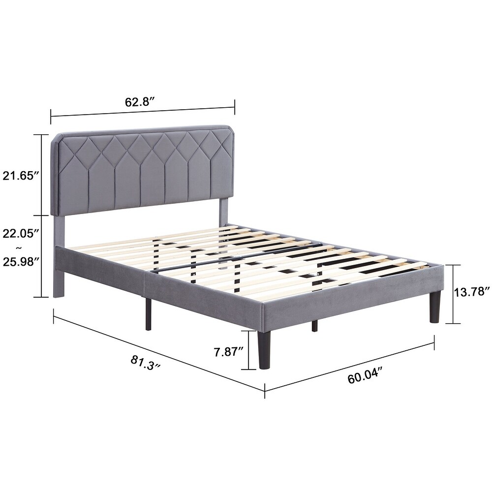 Upholstered Platform Bed Frame with Modern Adjustable Headboard  No Box Spring Needed