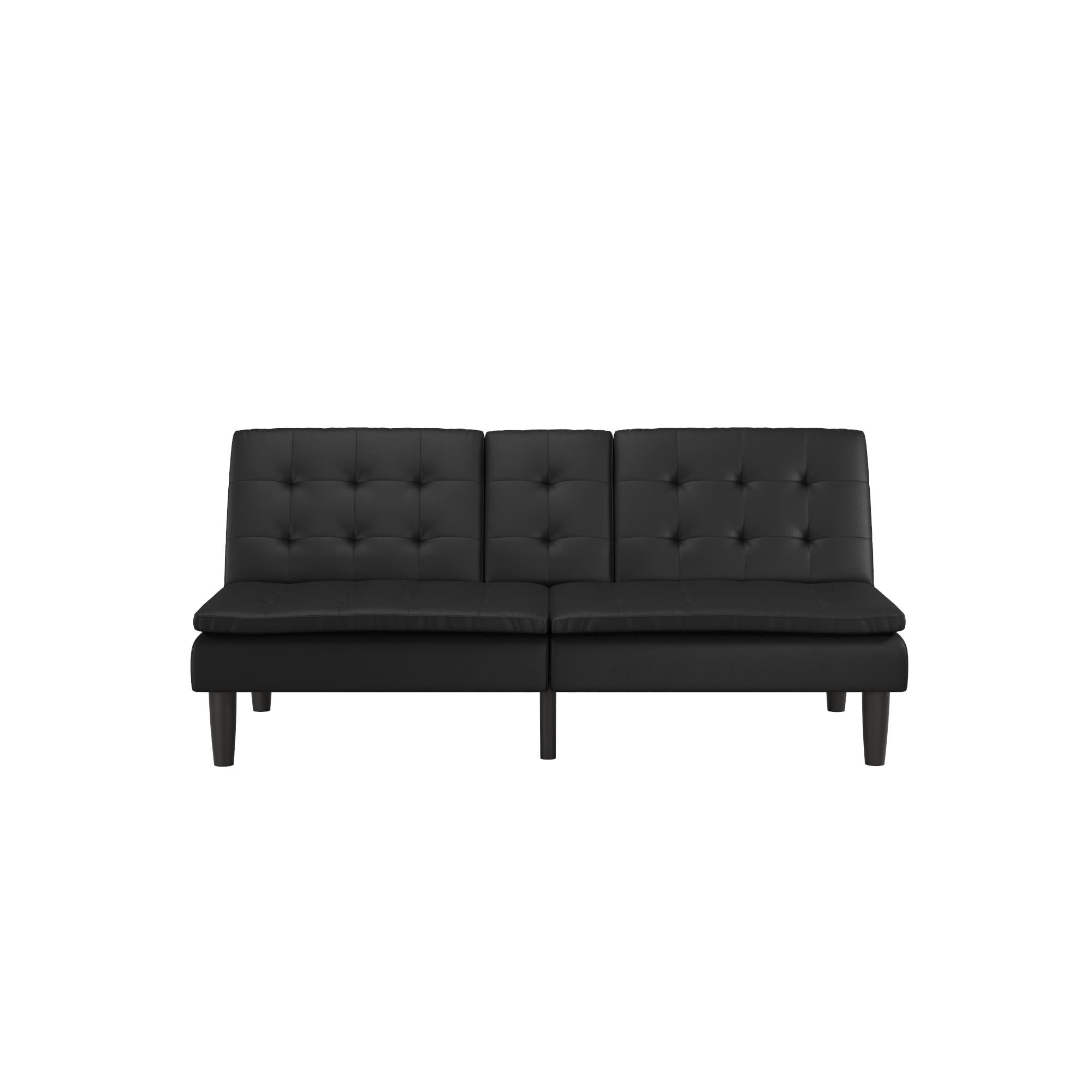 Mainstays Memory Foam PillowTop Futon with Cupholder, Black Faux Leather