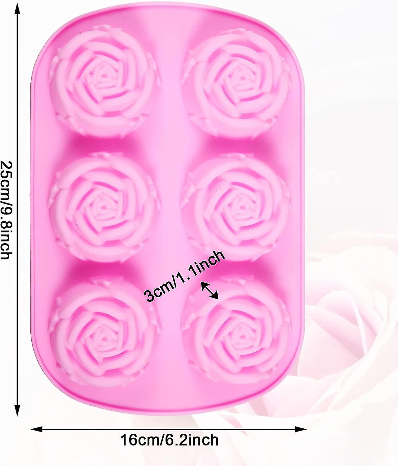 2 Pieces 6-cavity Silicone Flowers Shaped Molds Silicone Rose Flower Shaped Baking Molds Non Stick Silicone Jumbo Rose Molds