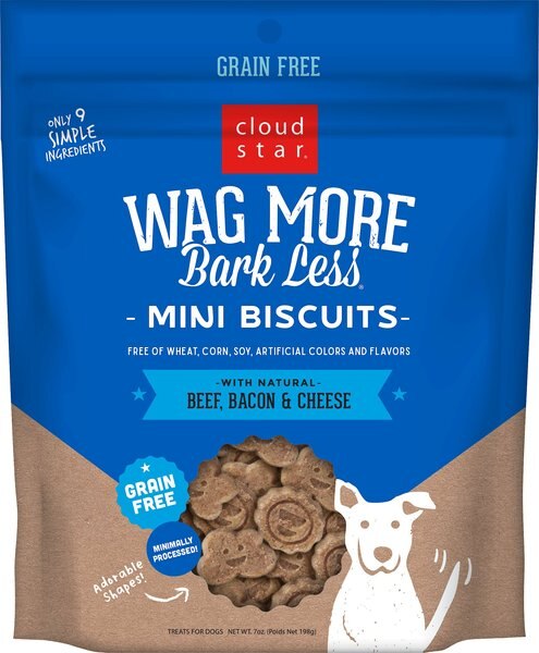 Cloud Star Wag More Bark Less Grain-Free Oven Baked Beef， Bacon and Cheese Mini Biscuits Dog Treats