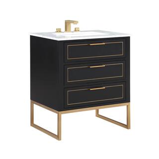 BEMMA Markham 30in. W x 22in. D x 34in. H Free-standing Single Bath Vanity in BlackSatin Brass with White Marble top V-MK30SFM-04BS-M03S-3