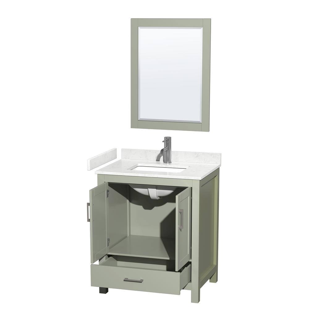 Wyndham Collection 30 in. W x 22 in. D x 35 in. H Single Bath Vanity in Light Green with Carrara Cultured Marble Top and 24 in. Mirror WCS141430SLGC2UNSM24