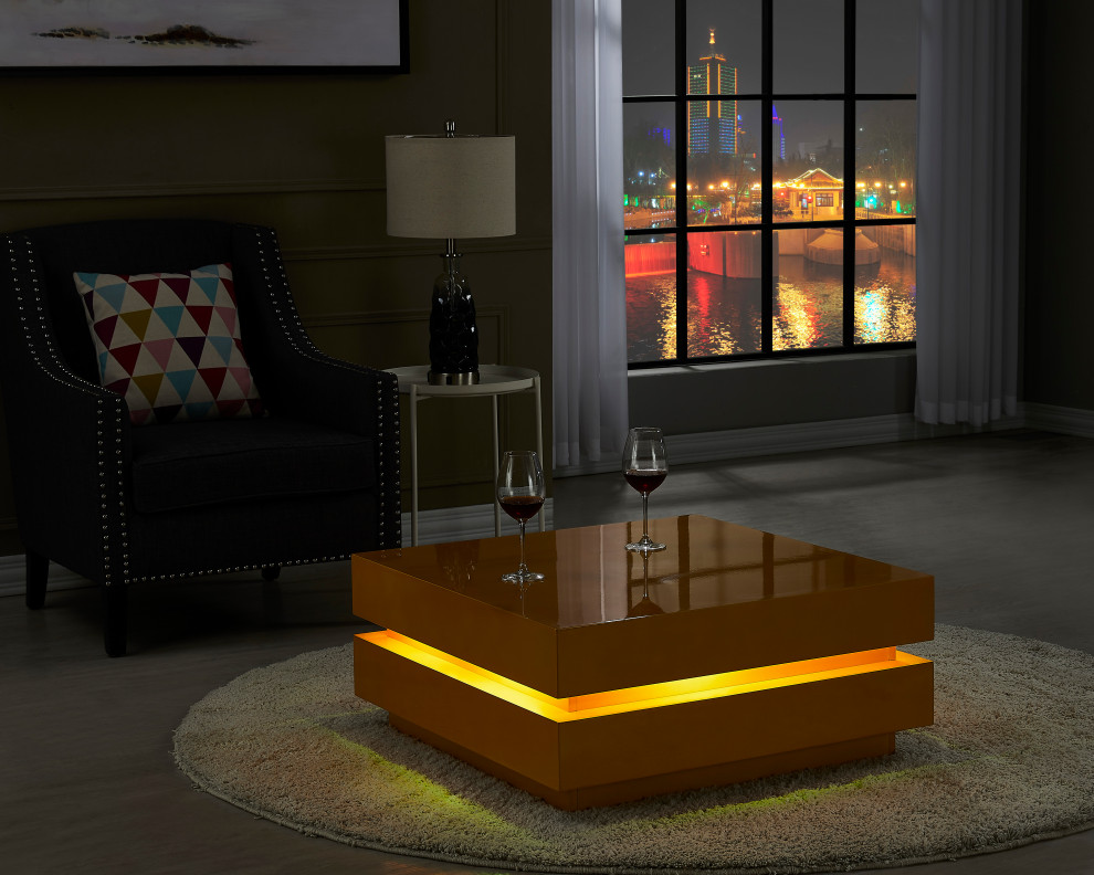 Artiva La Villino II Modern Euro Gold Coffee Table With Multi Colors LED Light   Contemporary   Coffee Tables   by Artiva  Houzz