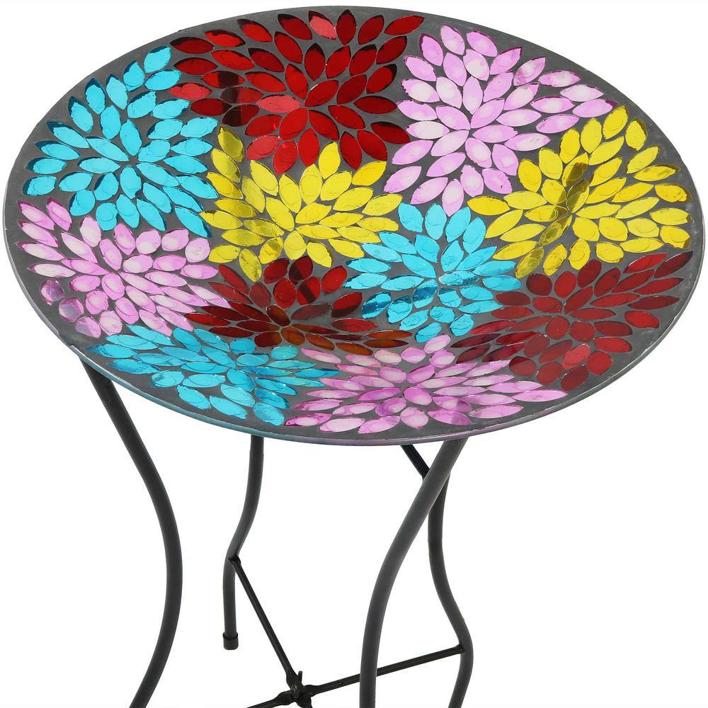 Sunnydaze Decor 14 in. Mosaic Petals Glass Bird Bath Bowl with Stand ZIB-020