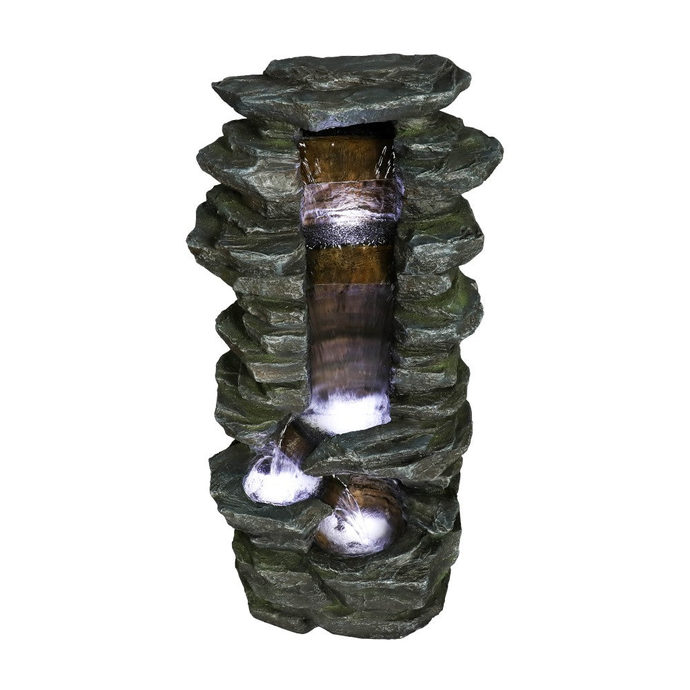 Outdoor Water Fountain with LED Lights Electric Resin Waterfall for Garden Patio Porch