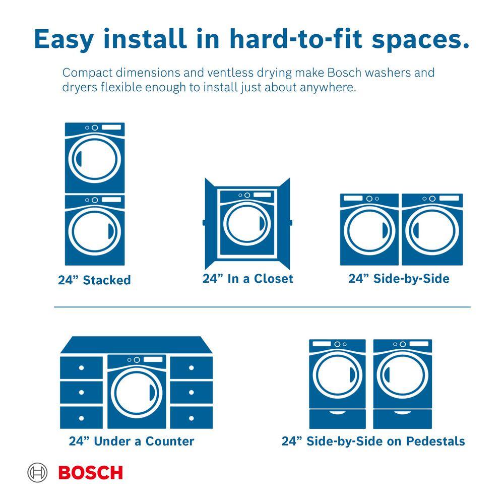 Bosch 300 Series 4 cu. ft. 240-Volt White Stackable Electric Ventless Condensate Compact Dryer ENERGY STAR WTG86403UC