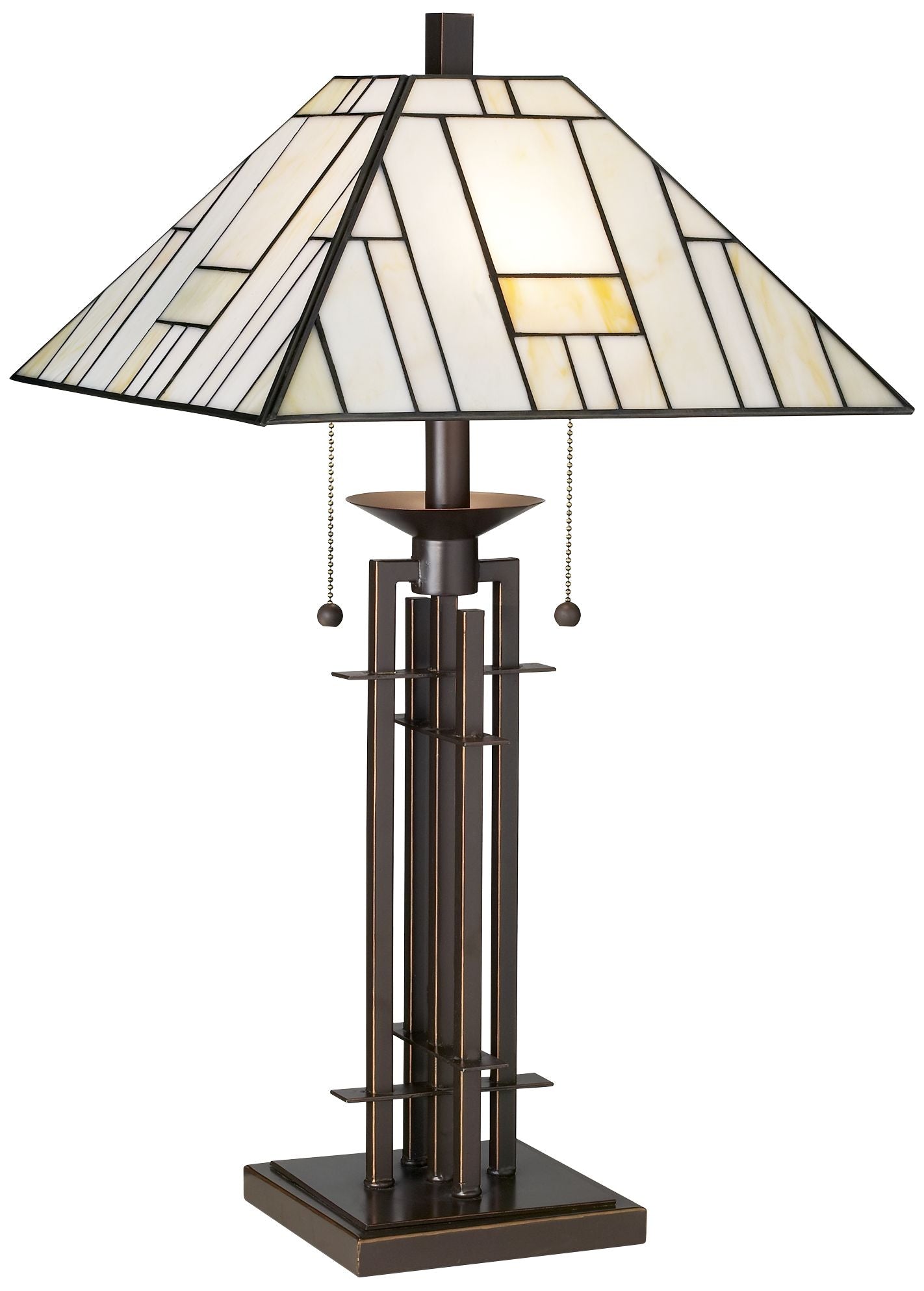 Franklin Iron Works Mission Tiffany Style Table Lamp with Table Top Dimmer 26.5" High Bronze Wrought Iron Stained Glass Shade for Living Room Bedroom