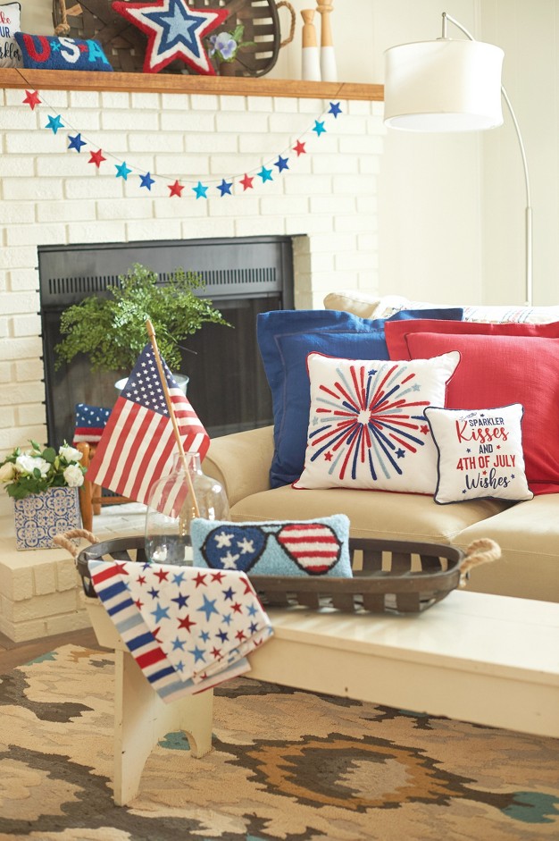 X 10 quot Sparkler Kisses amp 4th Of July Wishes Embroidered Throw Pillow