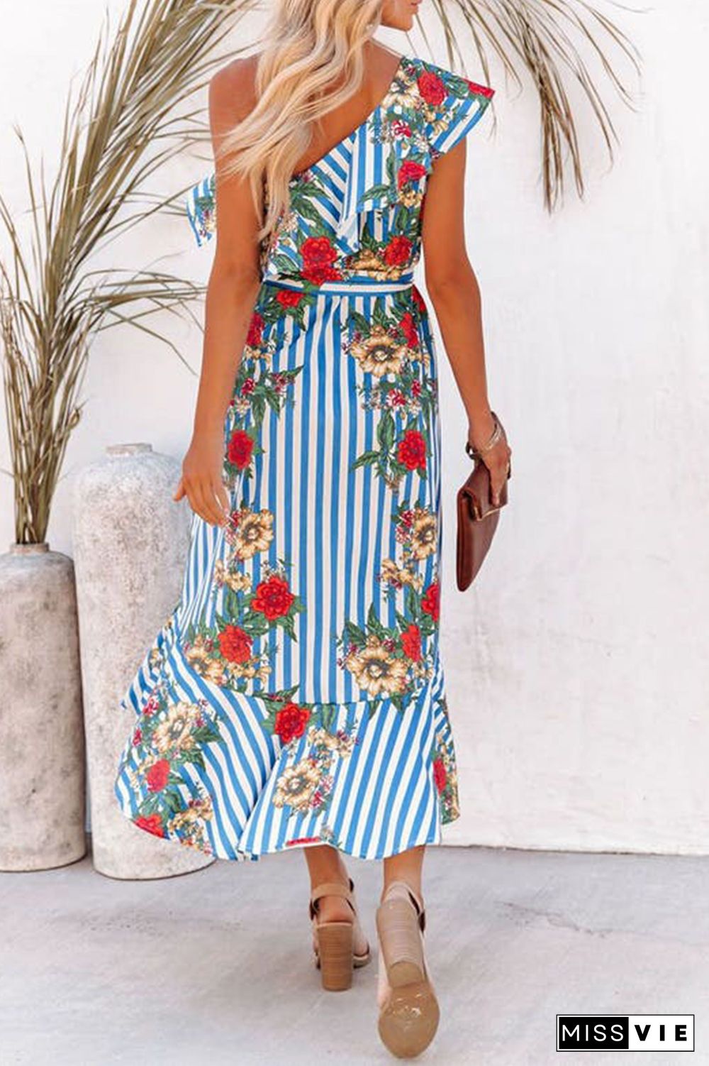 Casual Print Flounce One Shoulder Trumpet Mermaid Dresses