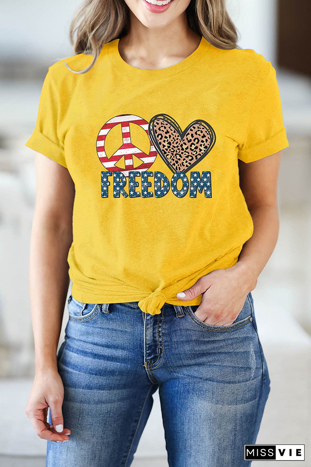 Peace Love Freedom Print Short Sleeve Graphic Tee Wholesale