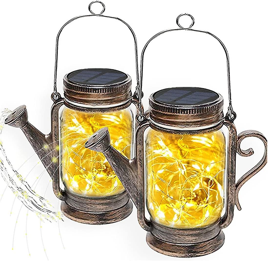 Set Of 2 Solar-powered Mason Jar Hanging Lights With Led String Lights For Patio， Yard， Driveway， Party Decorations， Etc.